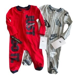 Nike Baby Footed Pajamas 2-Pack - Red & Gray - Size 3 Months